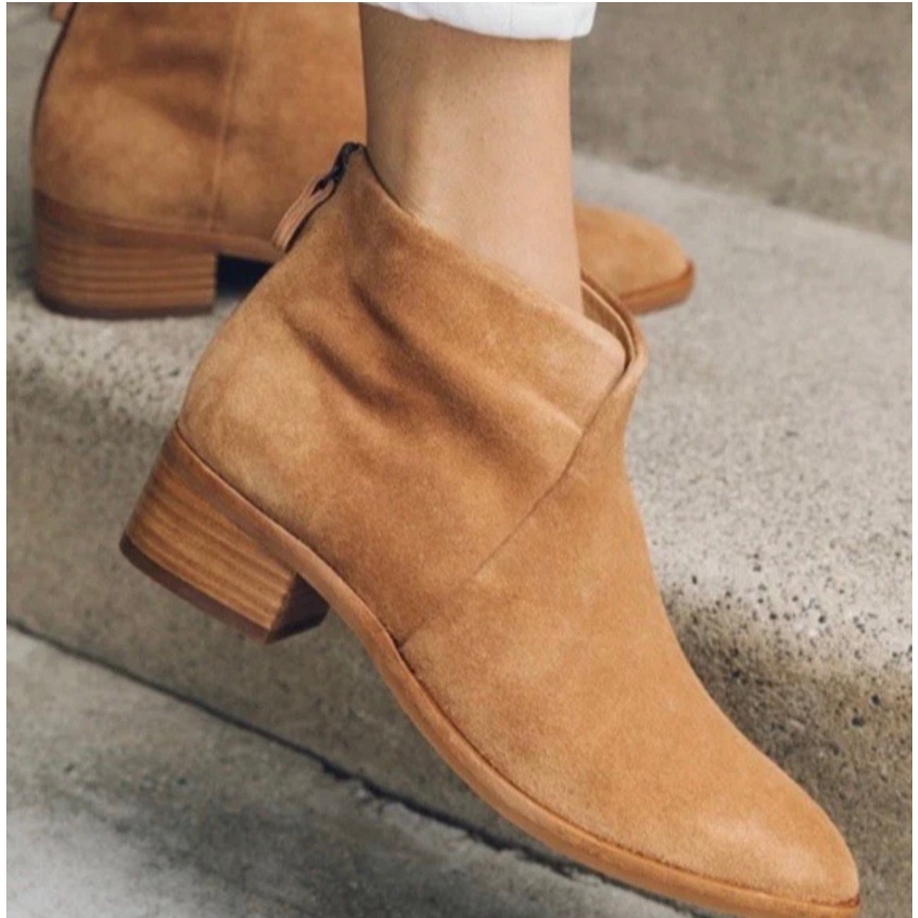 Soludos Venetian Ankle Boots 8.5 Womens Tan Block Heel Booties Leather Pointed